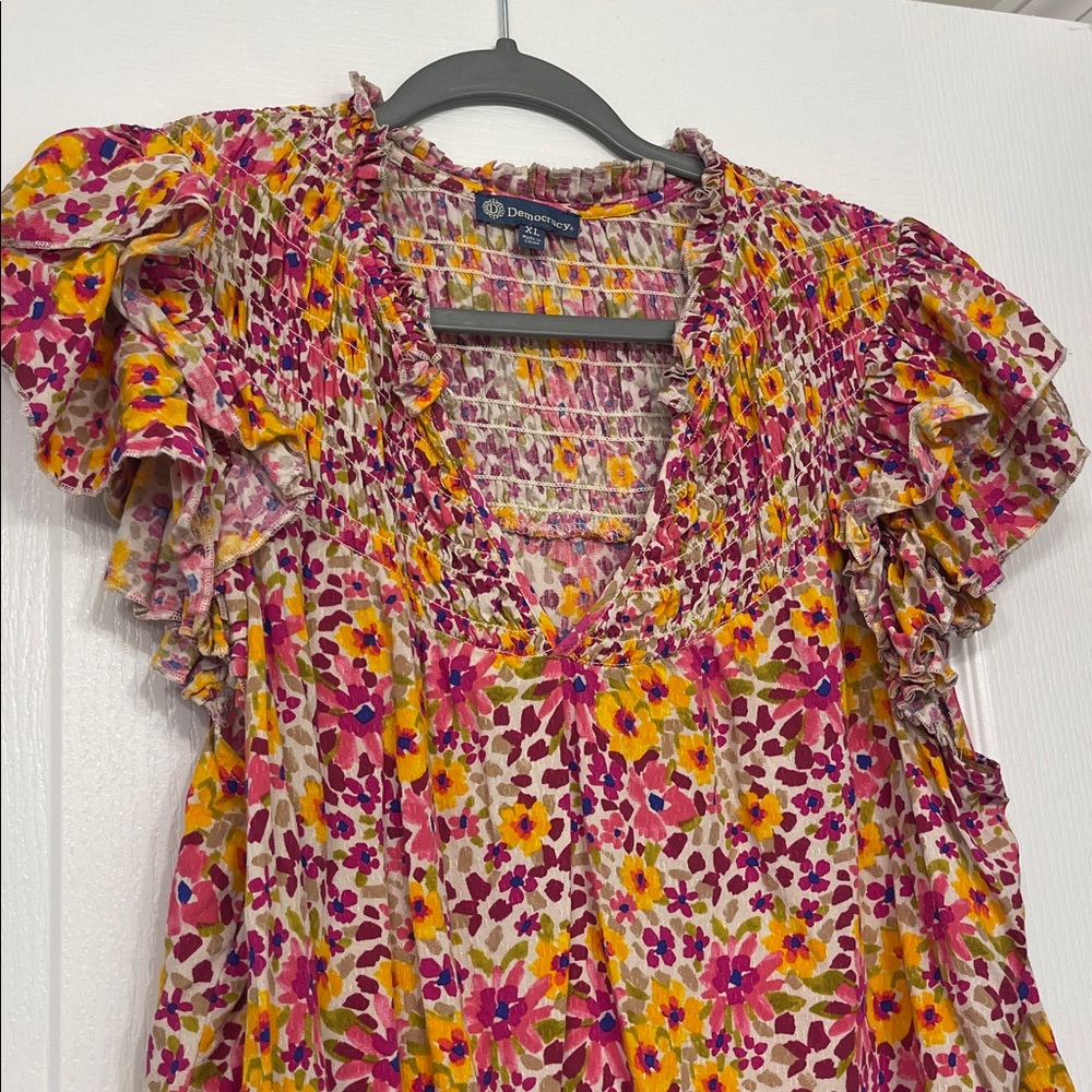 Democracy Pink and Orange Floral Blouse, XL new - Picture 2 of 8